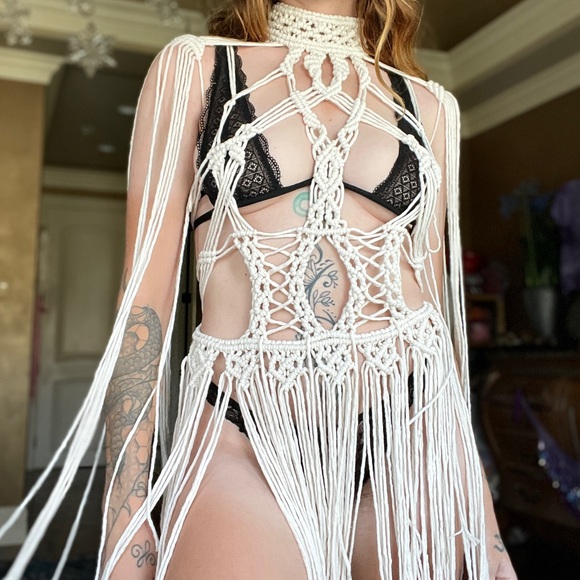 Sexy Handmade Macrame Rope Dress Festival Corset Cut Out - Picture 5 of 16